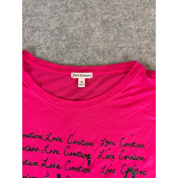 Juicy Couture High Low Graphic Tunic Top Womens Medium Pink Sequin Coquette Y2K - Picture 3 of 7